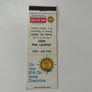 Quality Inn West RL Bob Patton Ocala FL Vintage Matchbook Cover SMB31-5